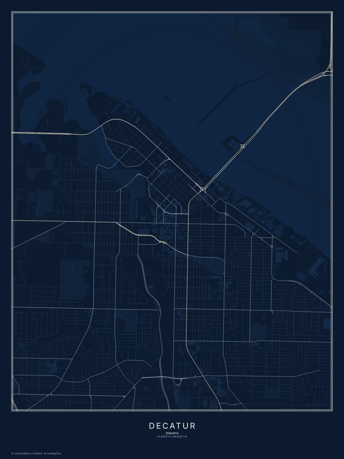 Decatur map poster, midnight style