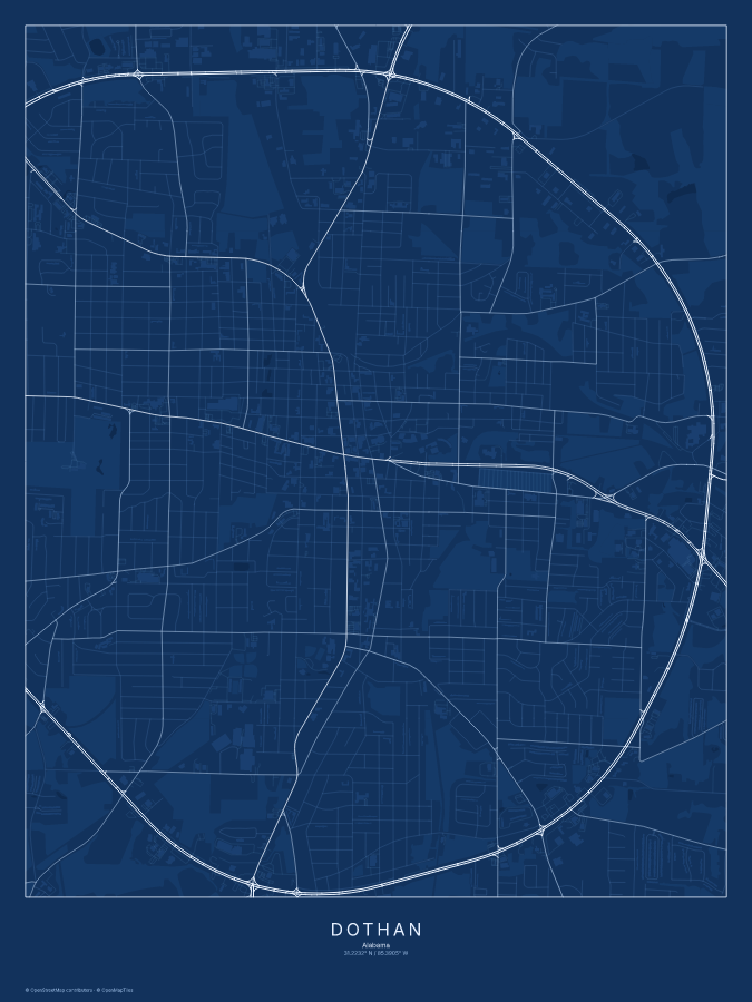 Dothan map poster, blueprint style