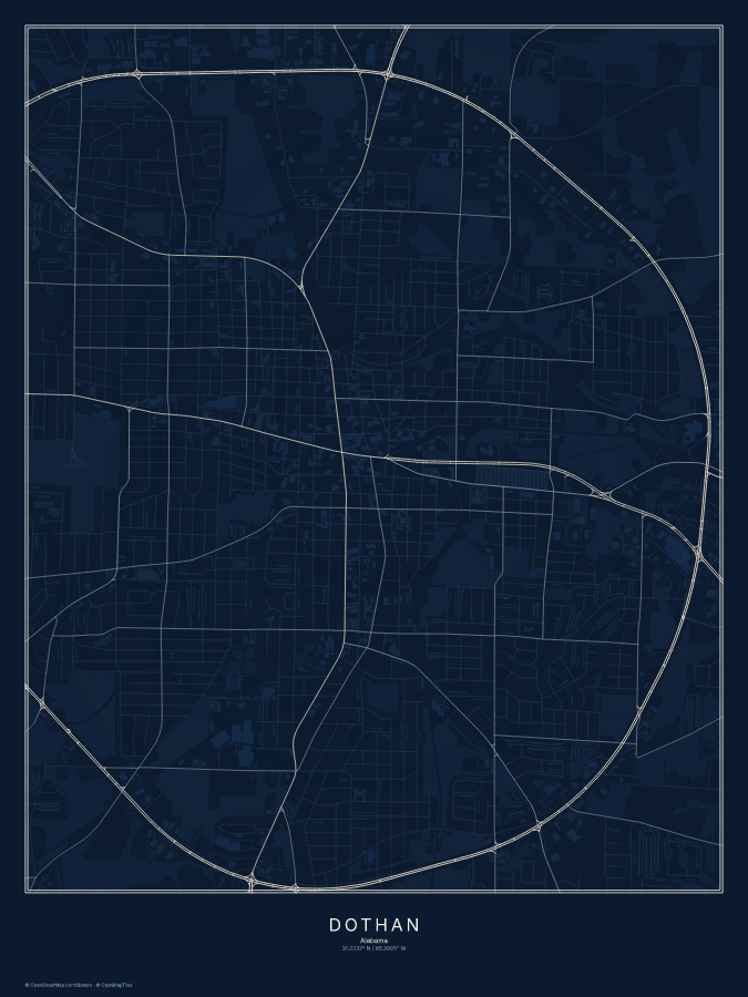 Dothan map poster, midnight style