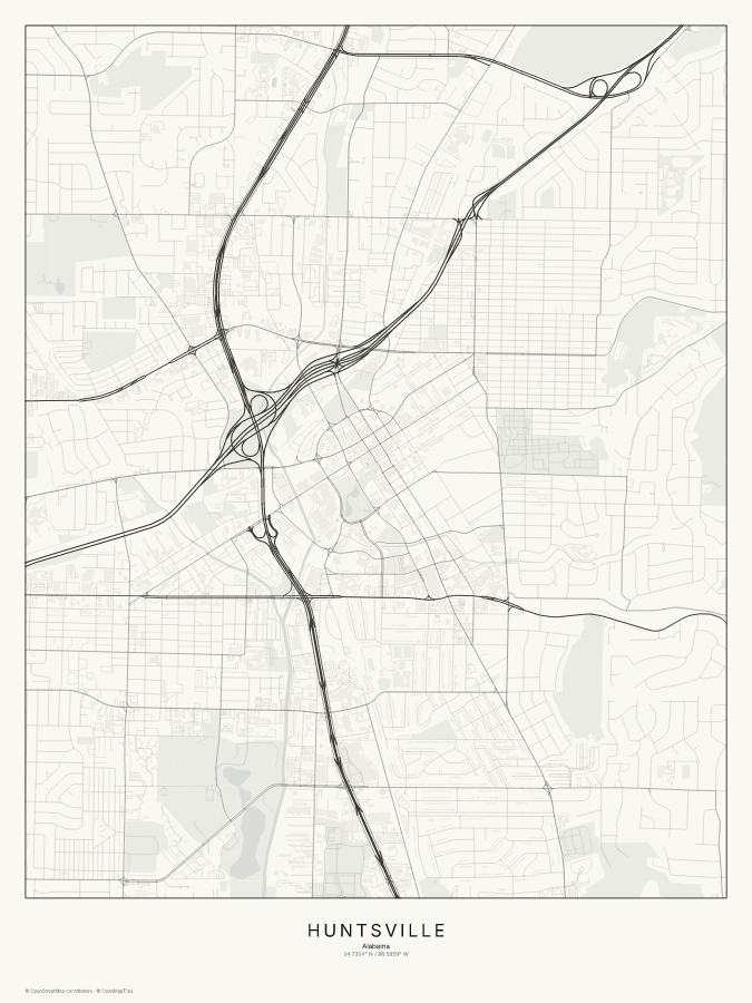 Huntsville map poster, classic style