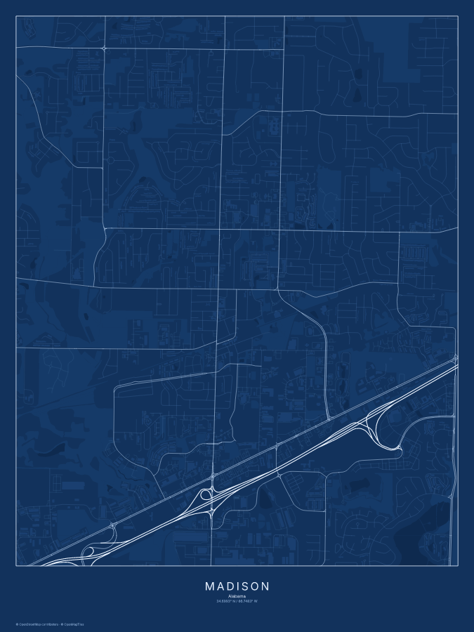 Madison map poster, blueprint style