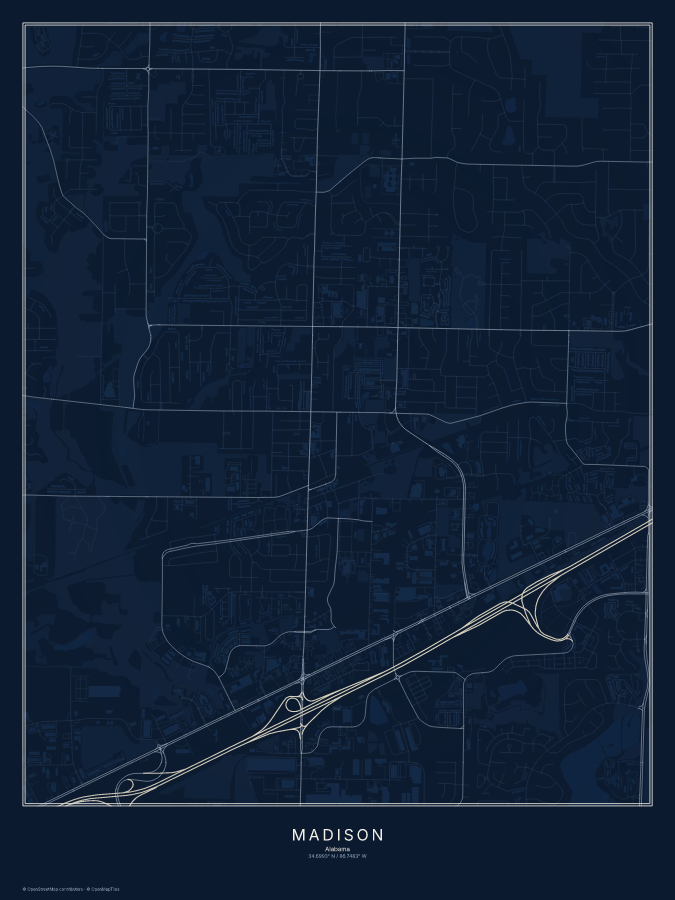 Madison map poster, midnight style