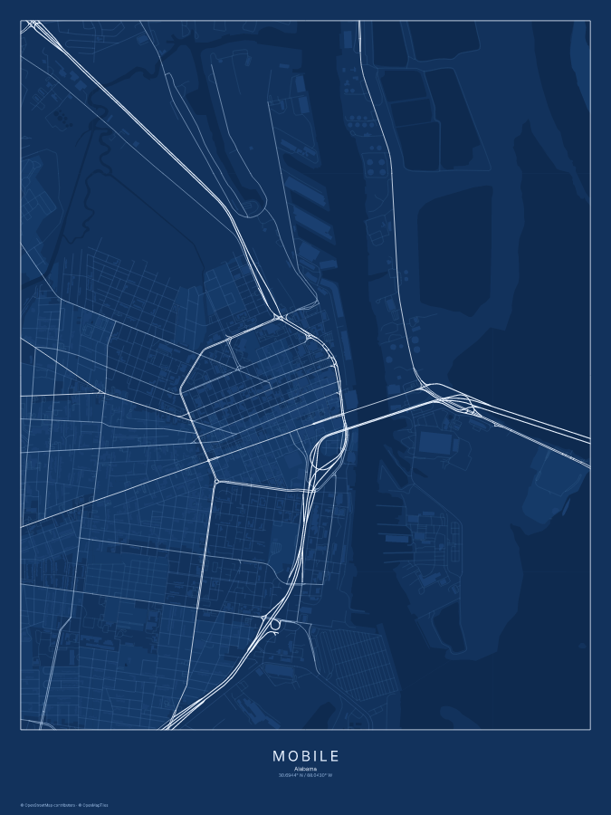 Mobile map poster, blueprint style