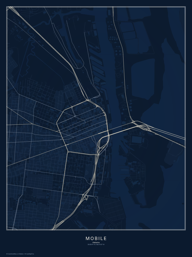 Mobile map poster, midnight style