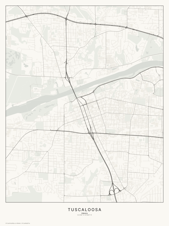 Tuscaloosa map poster, classic style