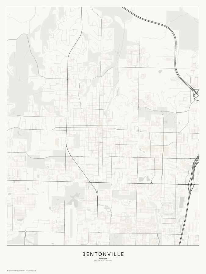Bentonville map poster, classic style