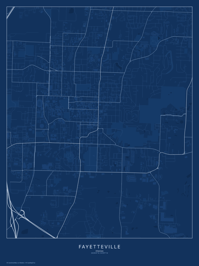 Fayetteville map poster, blueprint style