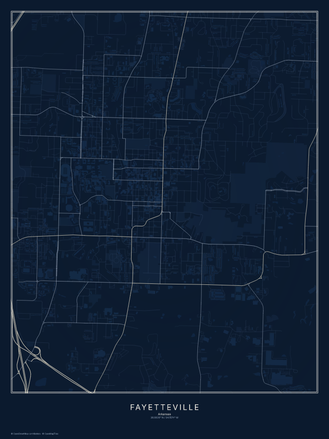 Fayetteville map poster, midnight style