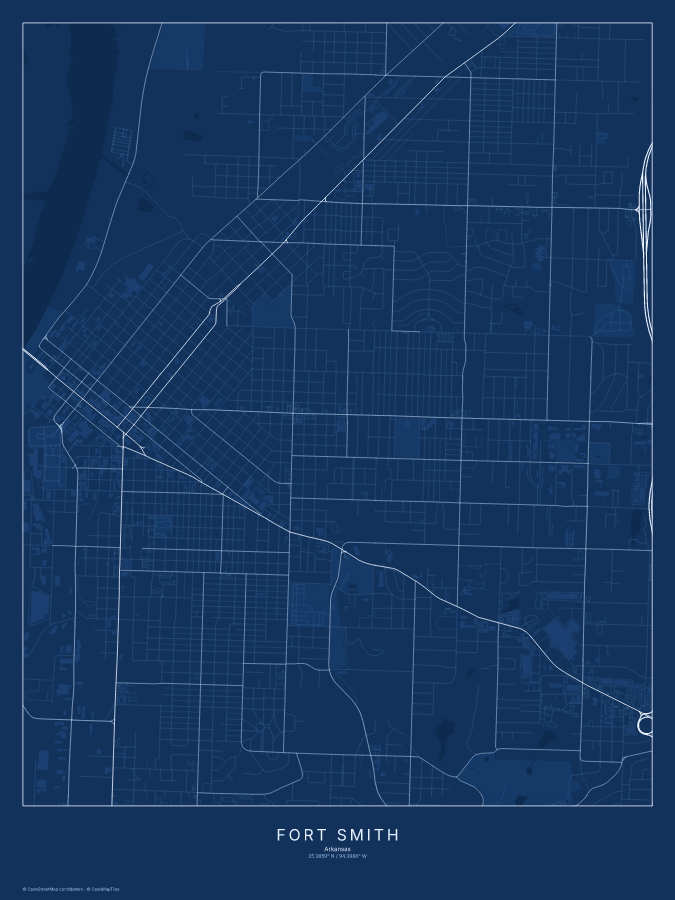Fort Smith map poster, blueprint style