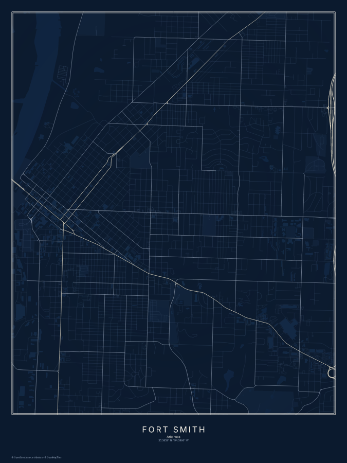 Fort Smith map poster, midnight style