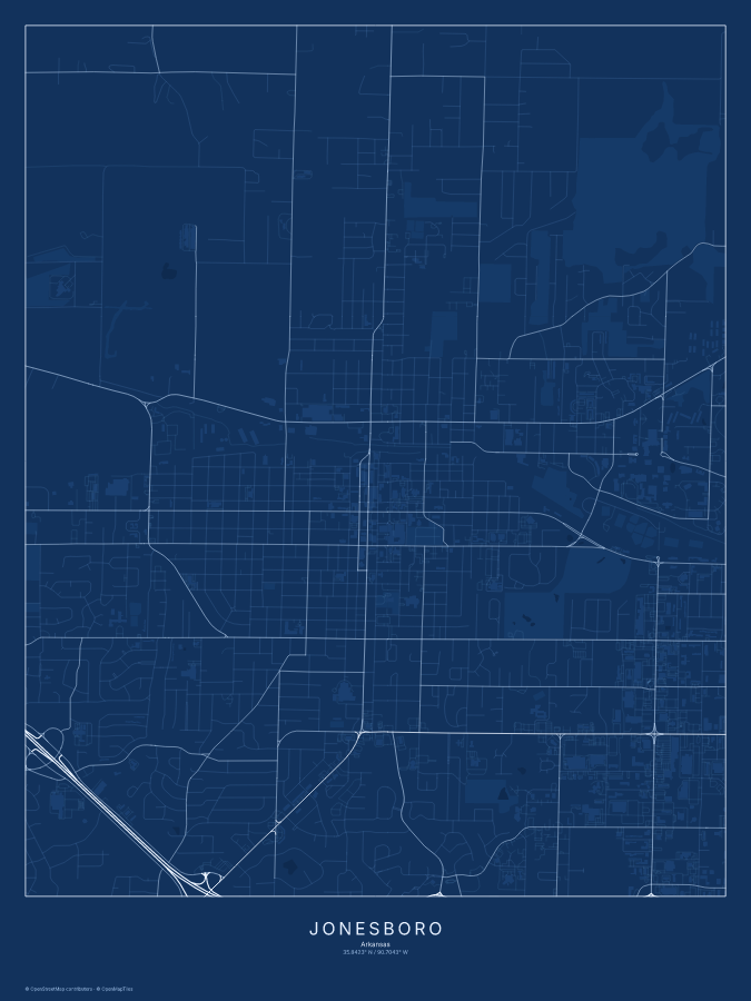 Jonesboro map poster, blueprint style