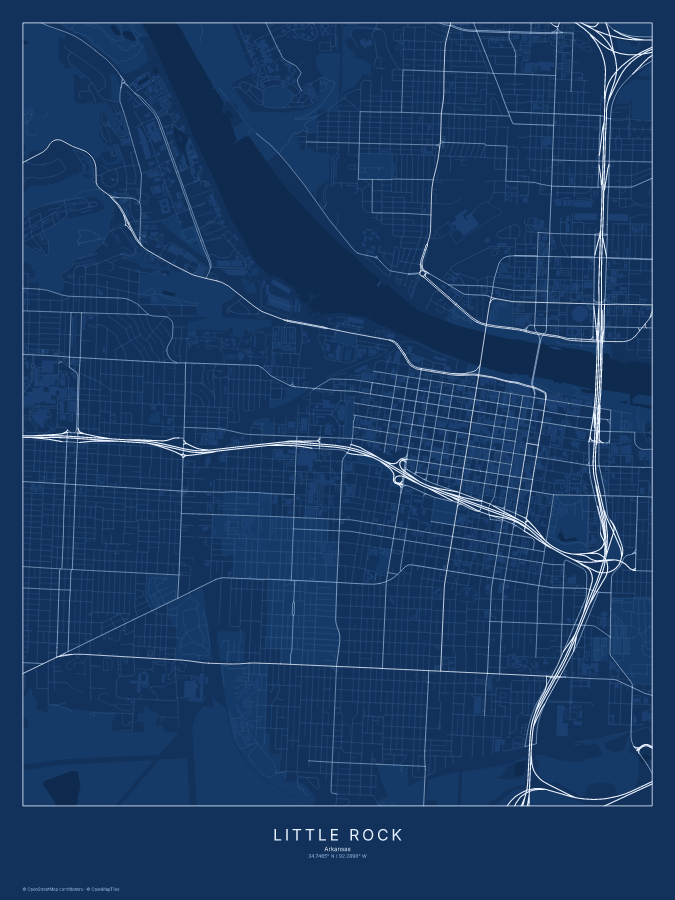 Little Rock map poster, blueprint style