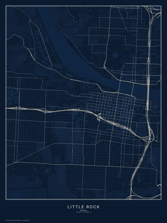 Little Rock map poster, midnight style