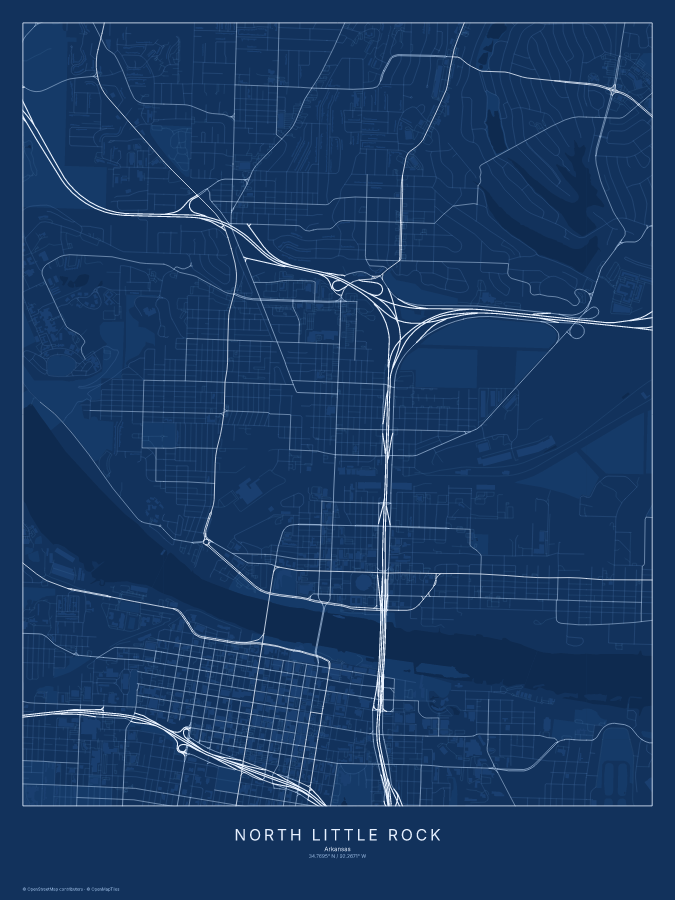 North Little Rock map poster, blueprint style