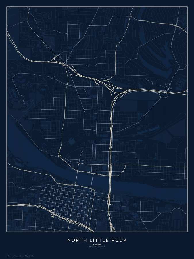 North Little Rock map poster, midnight style