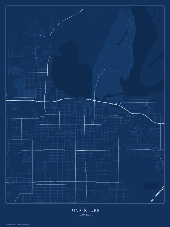 Pine Bluff map poster, blueprint style