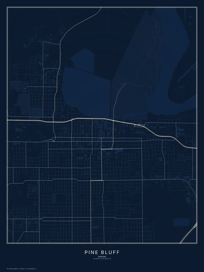 Pine Bluff map poster, midnight style