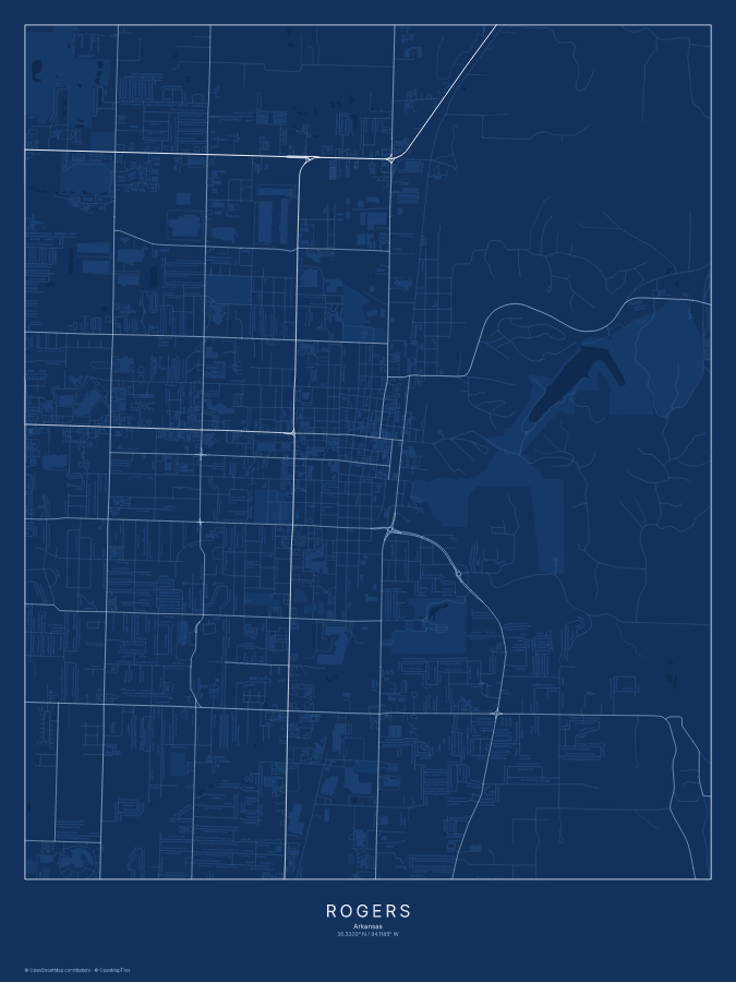 Rogers map poster, blueprint style