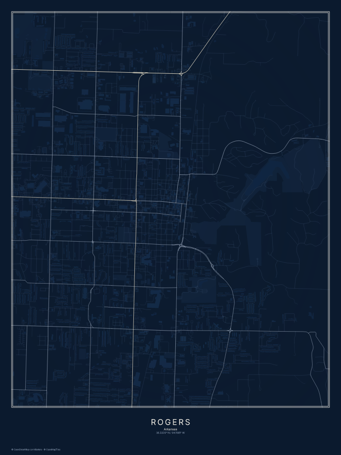 Rogers map poster, midnight style