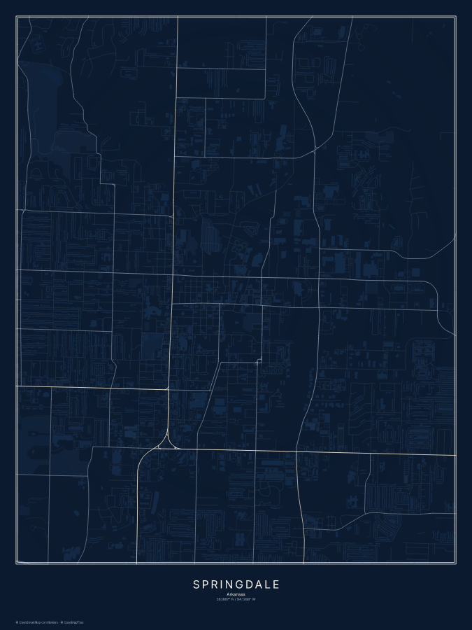 Springdale map poster, midnight style