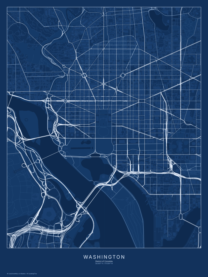 Washington map poster, blueprint style