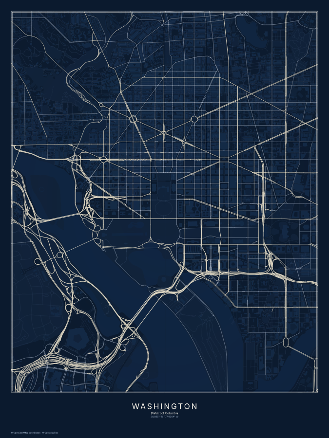 Washington map poster, midnight style