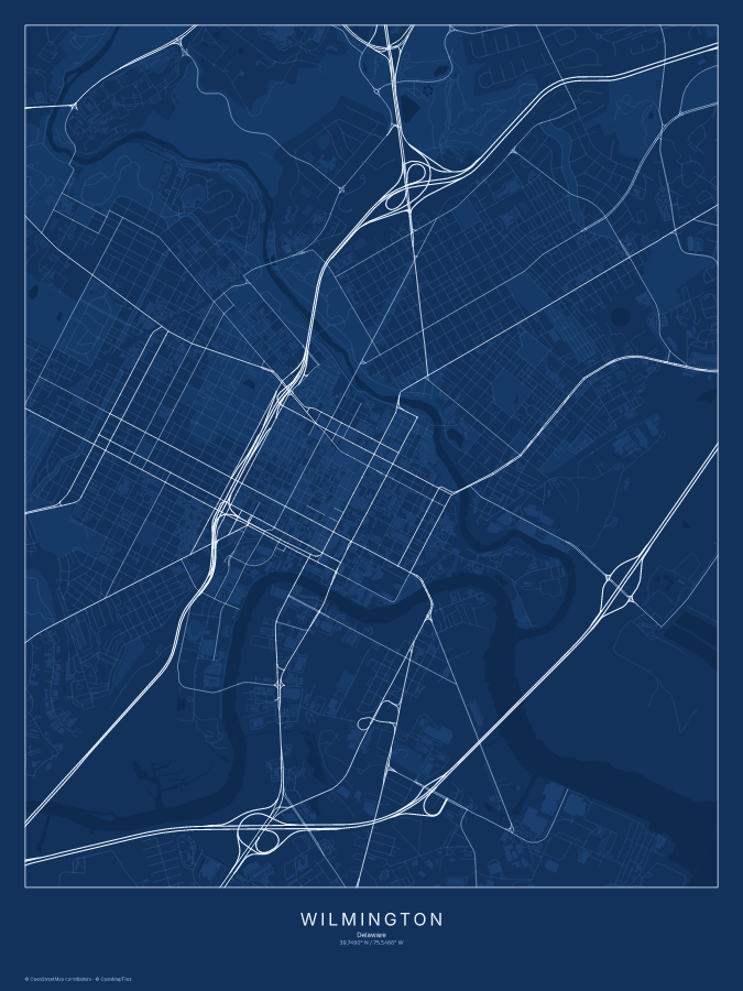 Wilmington map poster, blueprint style