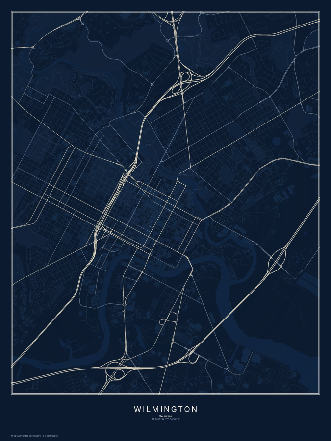 Wilmington map poster, midnight style
