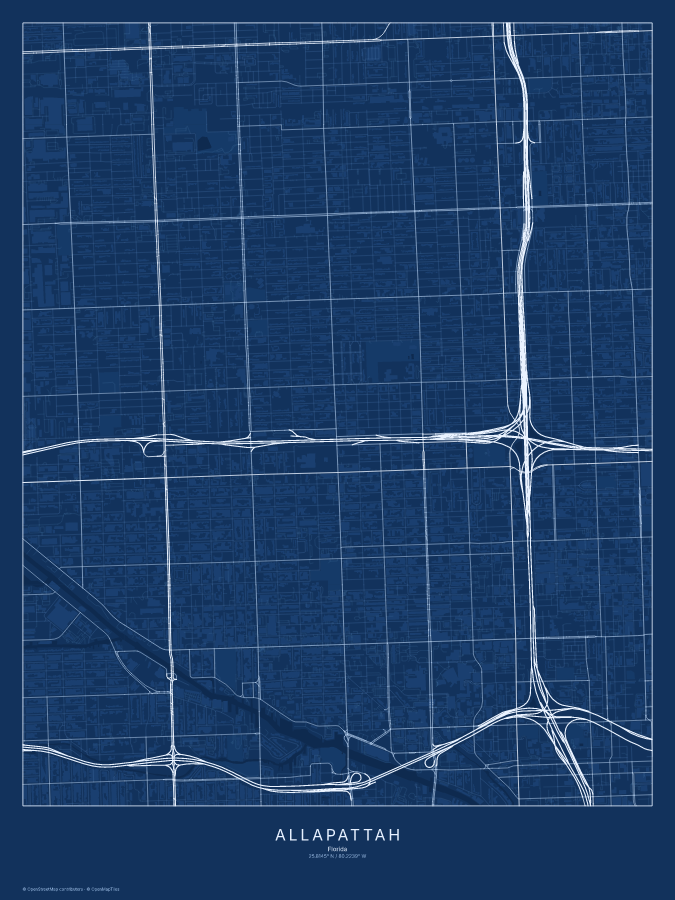 Allapattah map poster, blueprint style