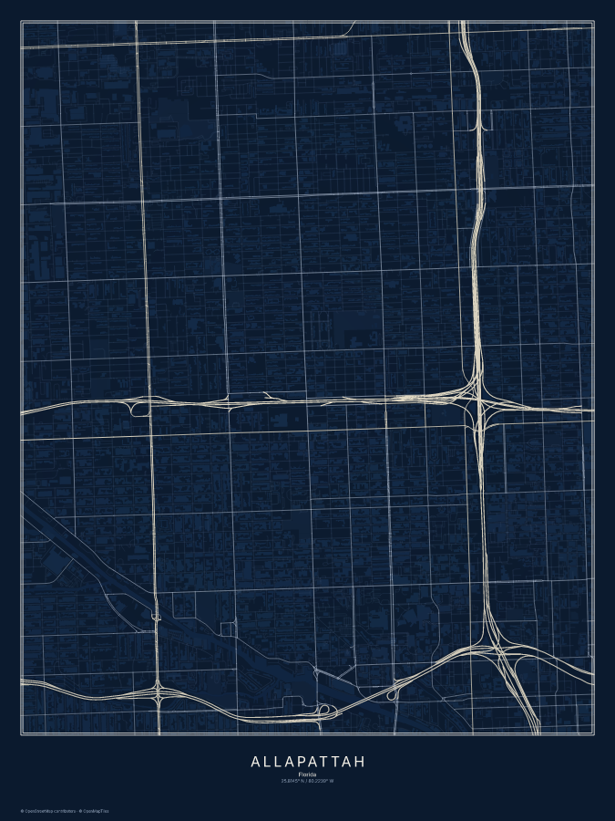 Allapattah map poster, midnight style