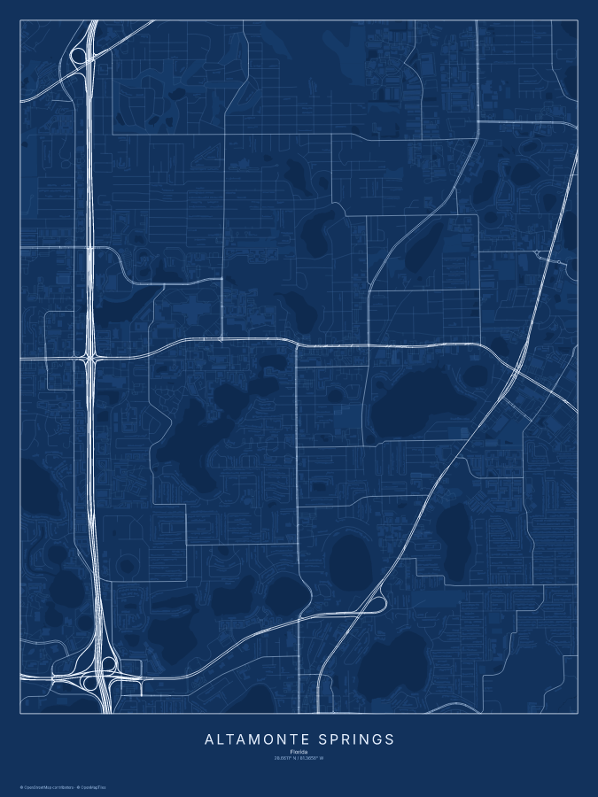 Altamonte Springs map poster, blueprint style