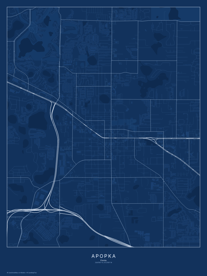 Apopka map poster, blueprint style