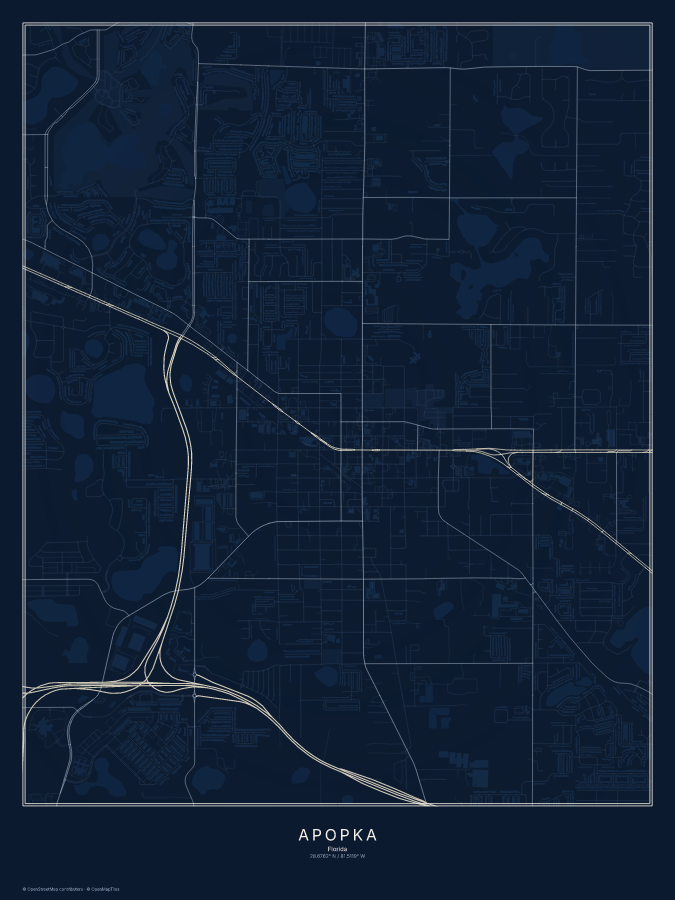 Apopka map poster, midnight style