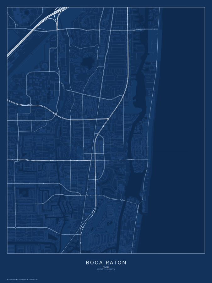 Boca Raton map poster, blueprint style