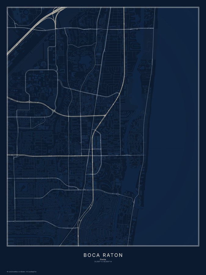 Boca Raton map poster, midnight style