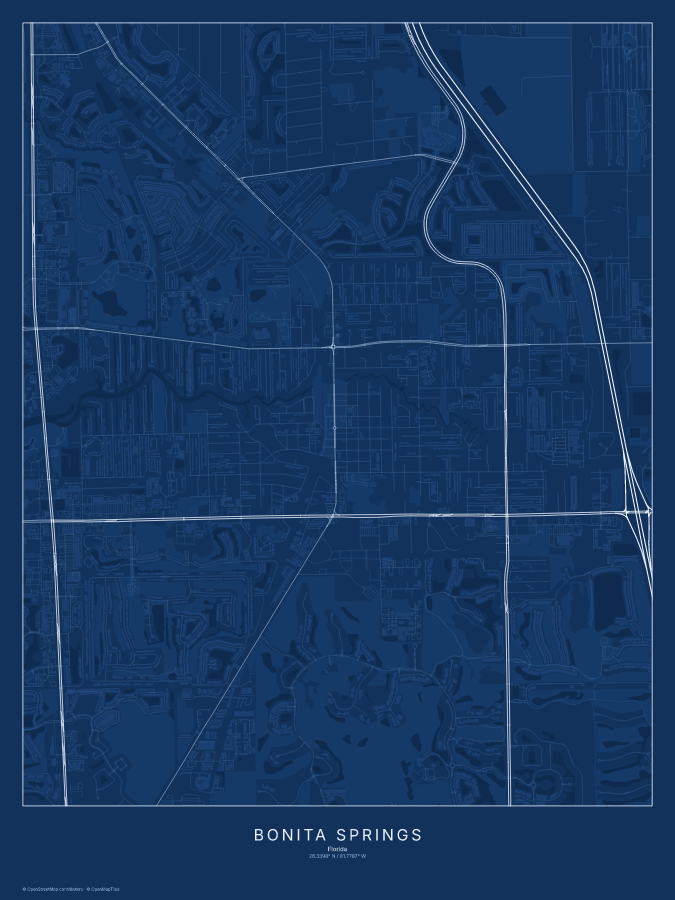 Bonita Springs map poster, blueprint style