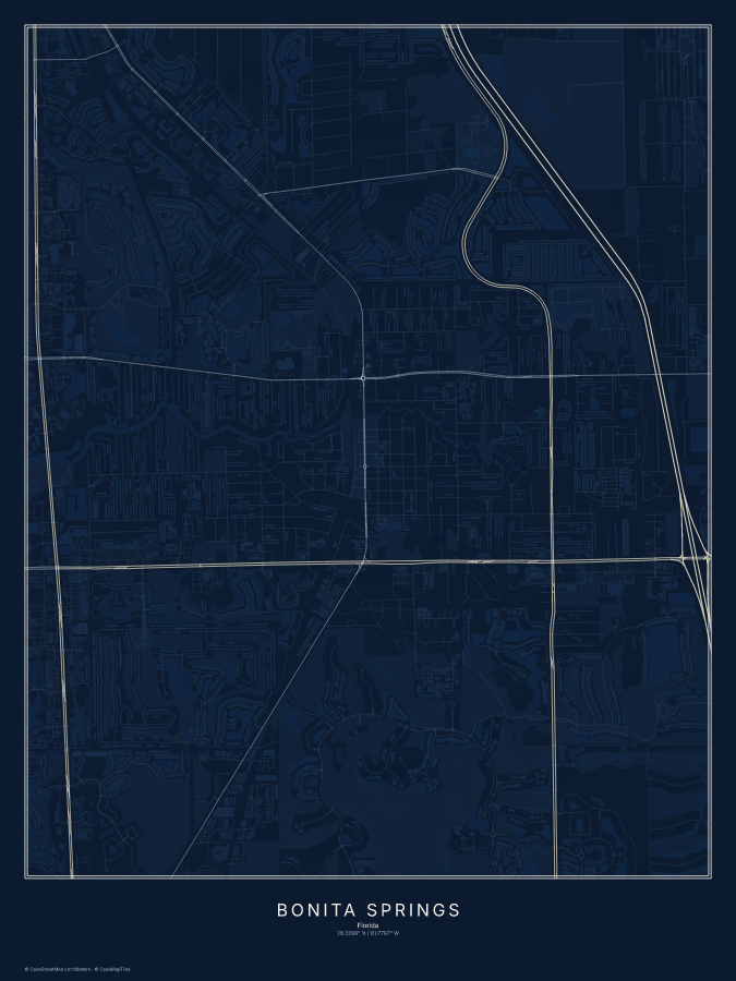 Bonita Springs map poster, midnight style