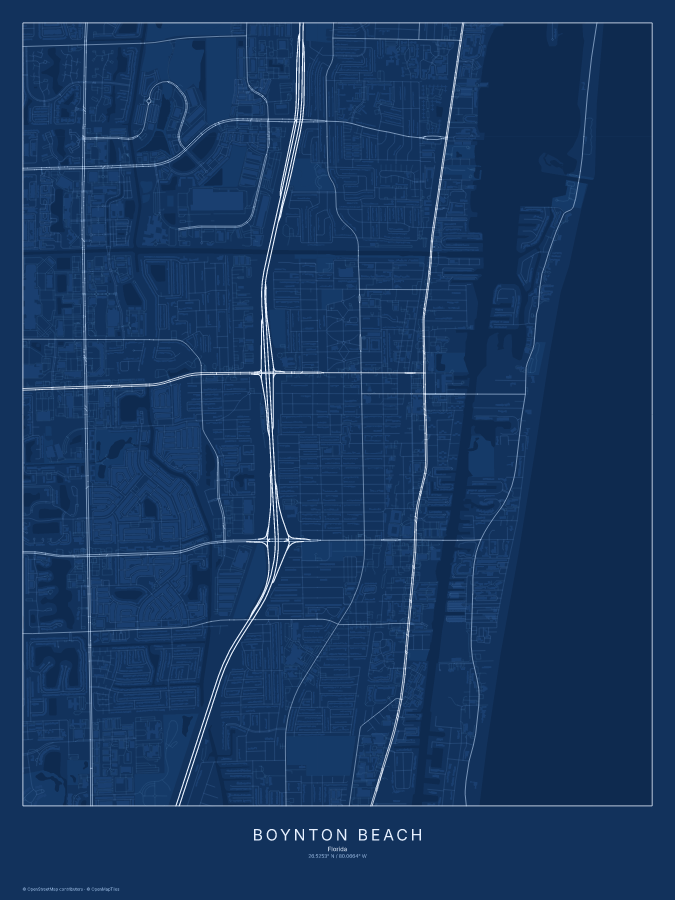 Boynton Beach map poster, blueprint style