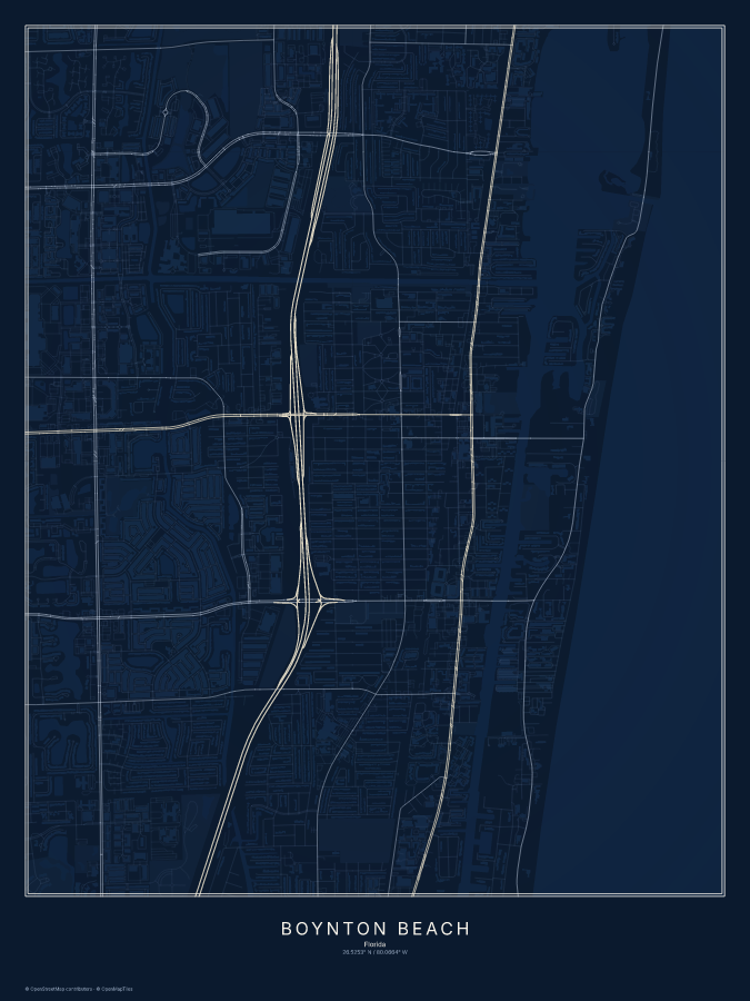 Boynton Beach map poster, midnight style