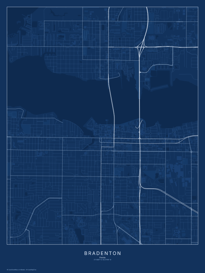 Bradenton map poster, blueprint style