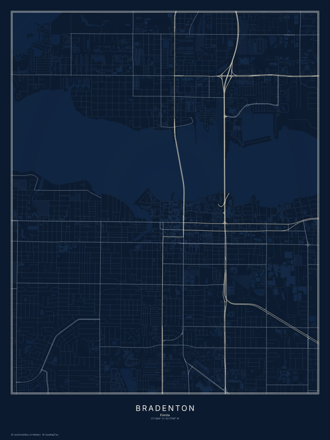 Bradenton map poster, midnight style