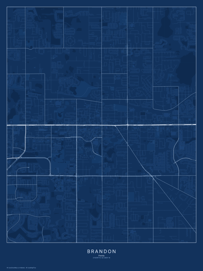 Brandon map poster, blueprint style