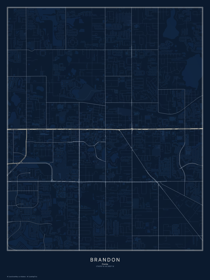 Brandon map poster, midnight style