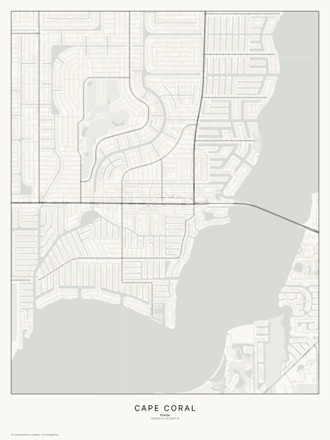 Cape Coral map poster, classic style