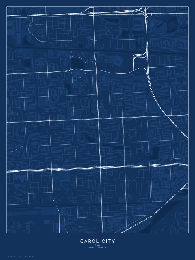 Carol City map poster, blueprint style