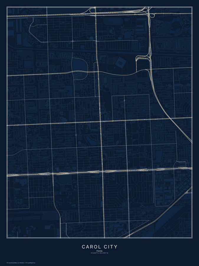 Carol City map poster, midnight style