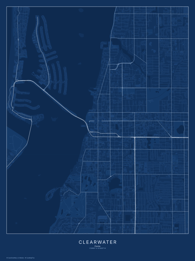 Clearwater map poster, blueprint style