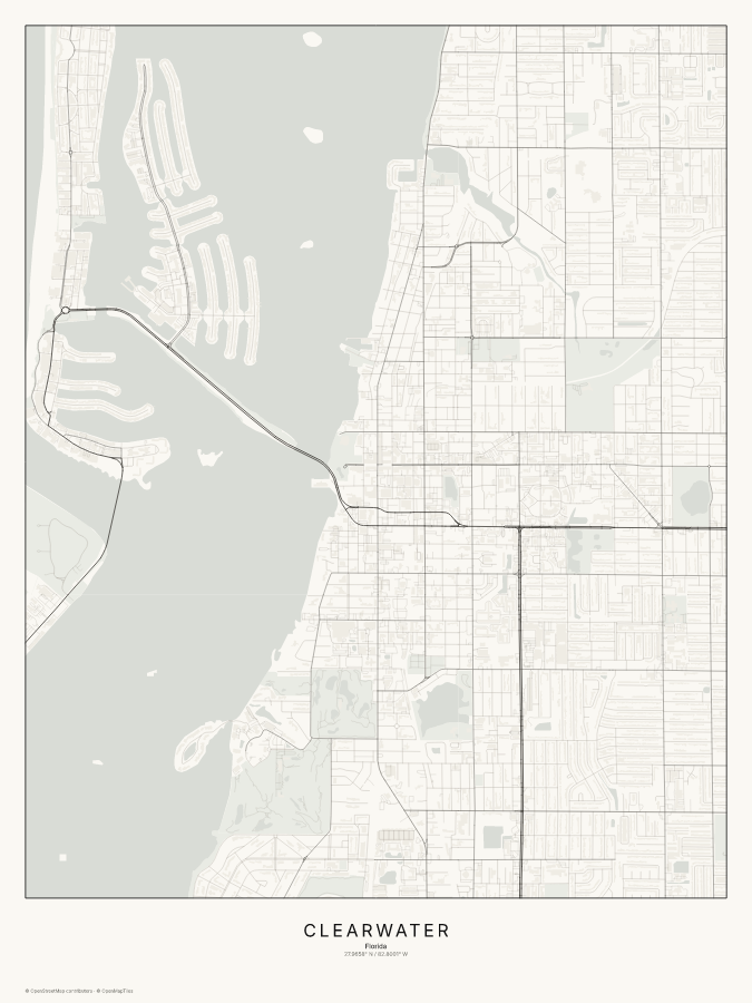 Clearwater map poster, classic style