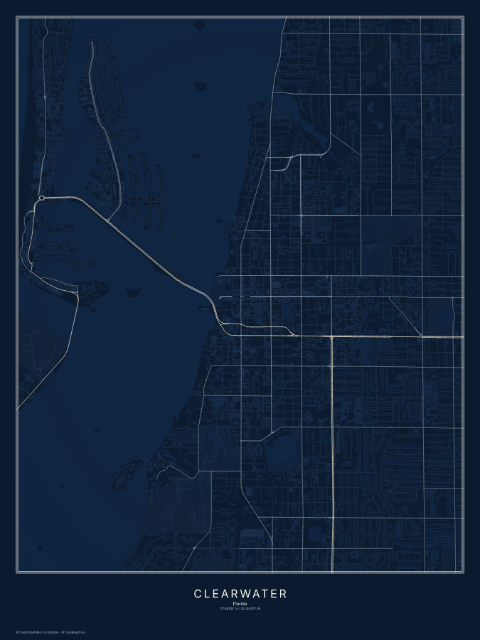 Clearwater map poster, midnight style