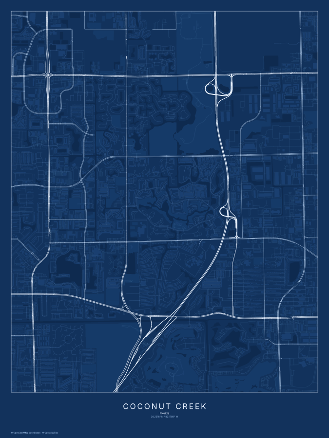 Coconut Creek map poster, blueprint style